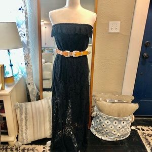 Lace Overlay Black Maxi Dress